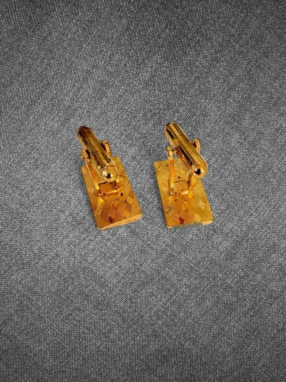 Vintage Gold And Silver Tone Textured Rectangle Cufflinks Pair
